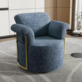 Swivel Accent Chair 360° Bouclé Barrel Chair with Sturdy Metal Frame Blue Round Accent Chair with Deep Seat &amp Thick Armrests Soft Reading Lounge Chair for Bedroom Living Room Office