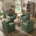 360° Swivel Accent Chair Set of 4 Large Comfy Reading Chairs Accent Square Single-seat Armchair Upholstered Sofa for Reading Nursery Living Room Bedroom Lounge Hotel Green