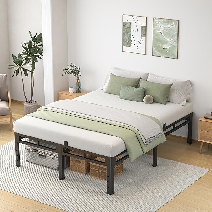 NKZ Queen Size Bed Frame 14 Inch Metal Bed Frame &amp Box Spring 2 in 1 Platform with Round Corner Legs 4000lbs Weight Capacity Reinforced Metal Frame Headboard Hole Noise-Free Easy Assembly