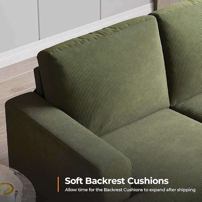 89 Inch Sofa with Extra Deep Seats Oversize 3 Seater Sofa for Living Room Modern Couch and Sofa Comfy Armrests and Seats and Backrests Easy Installation Corduroy Fabric Green