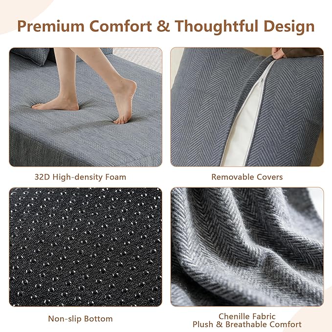 Ball &amp Cast 106 Modular Sectional SofaCloud Chenille Couch with Deep SeatBoneless L-Shaped SectionalModern Comfort Upholstered Sofa for Living RoomNo Assembly Required (Gray Right Facing Cha