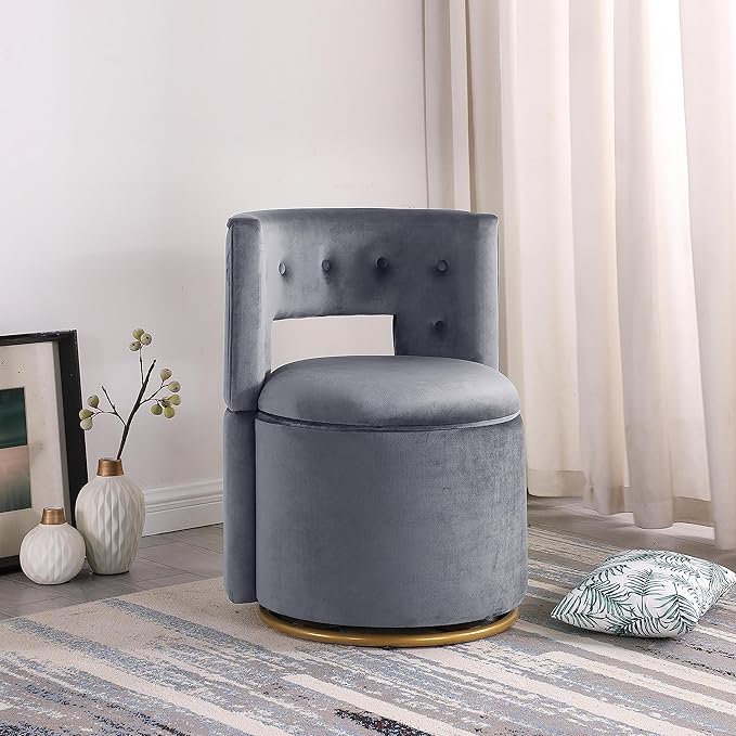 Generic 360° Swivel Accent Chair with Storage Function and Velvet Pillow Velvet Curved Chair with Gold Metal Base for Living Room Nursery Bedroom [Video] Grey