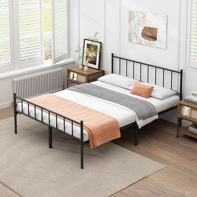 California King Bed Frame-Classic Metal Platform Bed FrameMattress Foundation with Steel Slat SupportUnder Foundation StorageNo Box Spring Needed Easy AssemblyCalifornia King Size