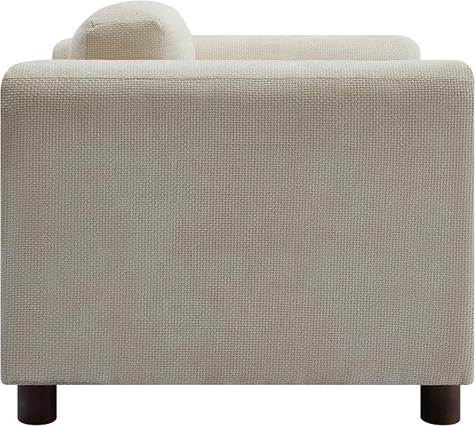 Modern Oversized Armchair Woven Velvet Comfy Accent Chair Single Sofa with Round Rubberwood Legs for Living Room Apartment Offices (Beige-Woven)