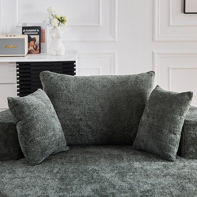Ball &amp Cast 55 Oversized 360 Degree Swivel Accent Chair Modern Chenille Single Sofa Sleeper with Wide Armrest and Pillows Round Lounger Chair for Living Room BedroomProjection Room Green