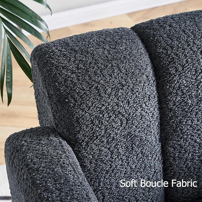 Accent Chair Living Room Chairs Modern Comfy Reading Nook Chair for Bedroom Upholstered Boucle Fabric Side Chair Armchair for Living Room Office (Dark Grey)