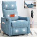 Heat Massage Manual Recliner Chair with Rocker and Swivel in Fabric for Living Room Blue