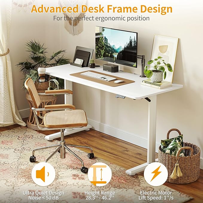 FEZIBO 44 x 24 Inches Standing Desk Height Adjustable Electric Standing Desk Stand up Table Sit Stand Home Office Desk with Splice Board White