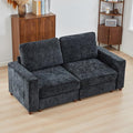ORRD Comfy Loveset Couch Chenille 2 Seat Sofa with Pillows Modern Loveseat Sofa with Storage for Apartment Living Room Black Blue
