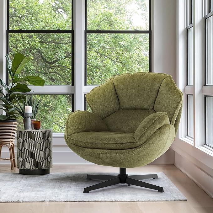 IWMH Swivel Accent Chair for Living Room Upholstered Armchair with Metal Legs Lounge Sofa Chair Comfy Leisure Chairs for Bedroom Reading (Green)