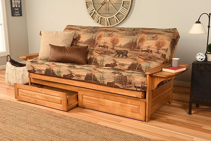 Kodiak Furniture Phoenix Full Size Futon in Butternut Finish with Storage Drawers Canadian