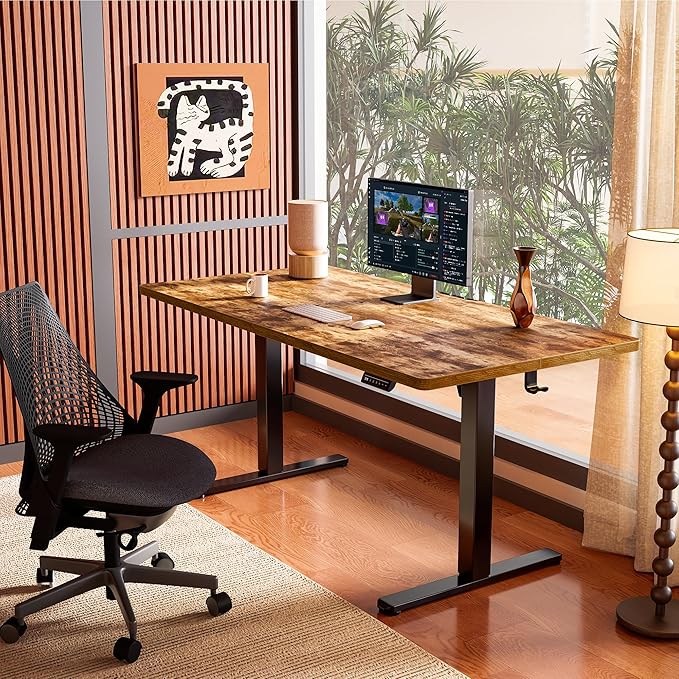 ErGear Height Adjustable Electric Standing Desk 44 x 24 Inches Sit Stand up Desk Memory Computer Home Office Desk Vintage Brown