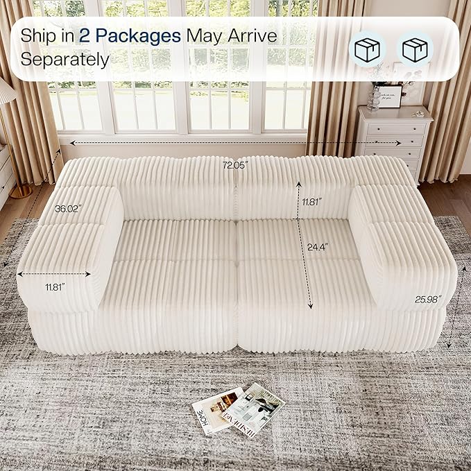Jocisland 72 Modular Sectional Sofa Couch Chaise Lounge Cloud Sofa Set for Living Room 2 Seat Corduroy Beige