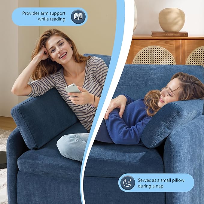 50 * 43 Oversized Single Sofa Chair Modern Chenille Upholstered Armchair Wide and Deep Seat Accent Chair with Two Throw Pillows Color Blocking Couch Lounge for Living Room (Blue/5)