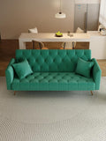 71 Convertible Velvet Futon Sofa Bed Loveseat with Multiple Adjustable BackrestsModern Sleeper Couch with Golden Metal Legs for Living RoomApartmentOfficeGreen