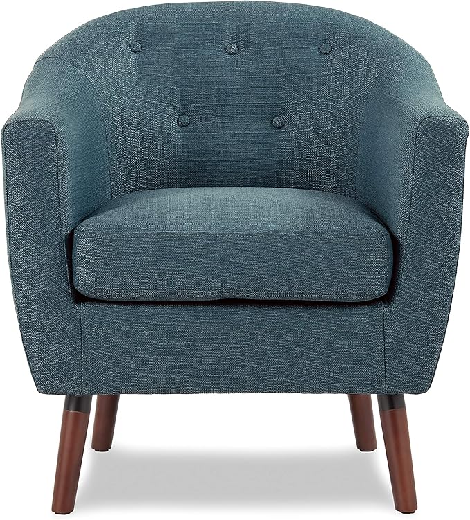 Homelegance Lucille Modern Accent Chair Upholstered Reading Chair with Button-Tufted Back Sloped Arms Removable Seat Cushion Cover and Espresso Wood Legs for Living Room Bedroom or Office Blue