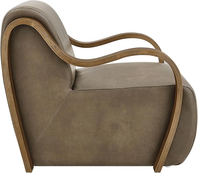 Modway Atrium Vegan Leather Upholstered Lounge Chair in Mushroom with Sculptural Bentwood Arms – Mid-Century Modern Accent Armchair for Living Room or Bedroom