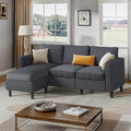 Shintenchi Convertible Sectional Sofa CouchL-Shaped Modular Sofas with Reversible Ottoman3-Seat Upholstered Corduroy Sofa CouchSmall Couches for ApartmentLiving Room and Office(Dark Grey)