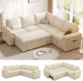 85 Inch Modular Sectional Sofa with Pull Out Bed L Shaped 5 Seat Sectional Sleeper Sofa with Storage Sectional Couches for Living Room Cloud Modular Couch Removable Sofa Cover Beige