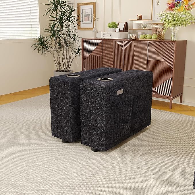 Armrest for Modular Sectional Sleeper Sofa Bed with Charging Station and Cup Holders Premium Textured Chenille Easy to Assemble Dark Blue