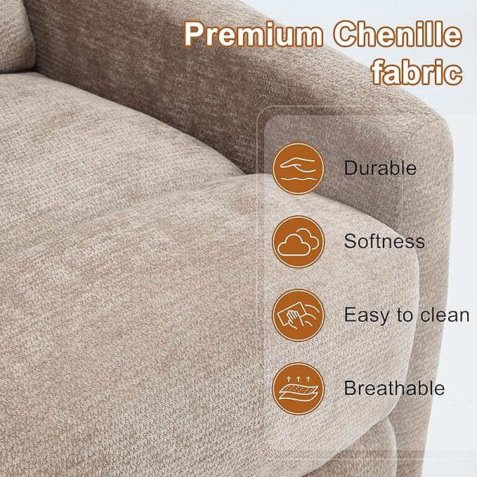 Manual Swivel Rocker Recliner Chair for Adults Overstuffed Reclining Glider Chair for Nursing with Vibration Massage &amp Heat Living Room Rocking Recliner 3-Stage backrest Chenille Fabric Khaqi