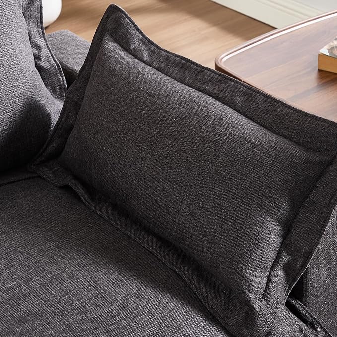 Modern Couch Modular Sectional Sofa 97 L-Shape Cloud Couch with Ottoman for Living Room Bedroom Reading Study Waitting Room Linen Fabric-Charcoal Dark Grey