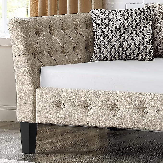 Rosevera Jamie Modern Upholstered Frame Button Tufted Fine Polyester Easy aseemble with Wooden Legs Twin Size Daybed Sleeper Couch for Living Room Bedroom Standard Warm Beige