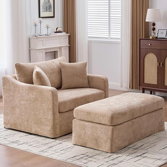 43.9 Oversized Reading Chair with OttomanBig Comfy ChairChenille Accent Chair with OttomanBrown Oversized Aaccent Chairs for Living Room