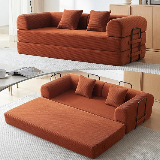 Convertible Sleeper Sofa with 2 Pillow Modern Corduroy Futon Bed Modular Sofa with Pull-Out Bed Love Seat Sleeper for Living Room Small Space Apartment Office