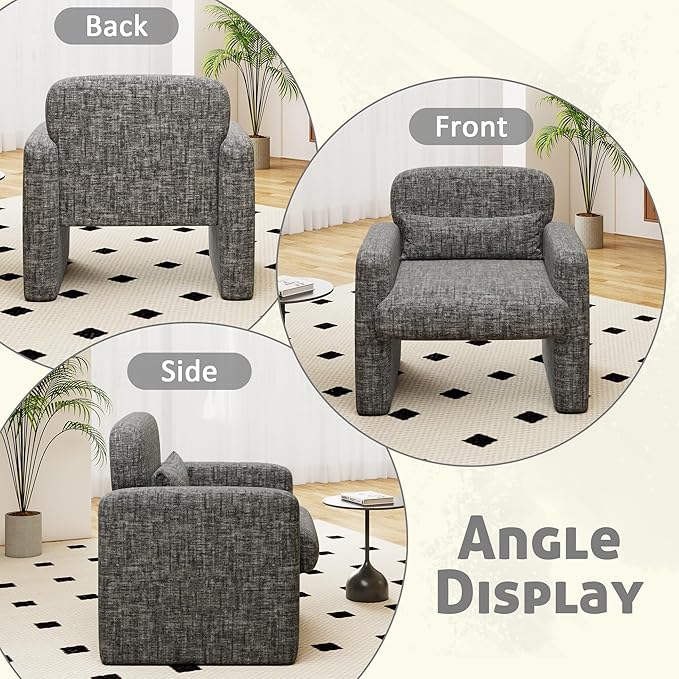 LSSPAID Modern Accent Chairs Chenille Fabric Armchairs for Living Room Comfy Upholstered Leisure Single Sofa Chair with Lumbar Pillow for Bedroom Balcony Office (Charcoal Set of 1)