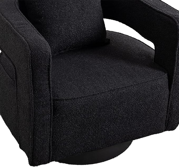 Swivel Barrel Chair Modern Teddy Round Accent Chairs Curved Open Back 360 Degree Swivel Arm Chair with Pillow Single Sofa Chair for Living Room BedroomBlack