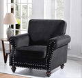 Lotus Mid Century Modern Velvet Upholstered Living Room Rolled Arms Chair 38 Black
