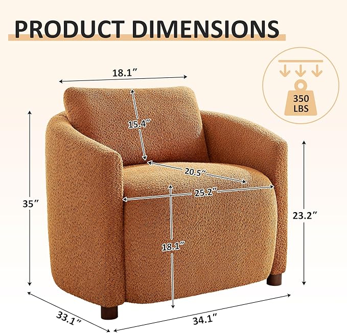 Boucle Accent Barrel Chair Cloud Reading Chair for Living Room &amp Bedroom Furry Sherpa Armchair with Cozy Soft Throw Pillow Back Comfy Upholstered Lounge Chair Modern Single Sofa Chair