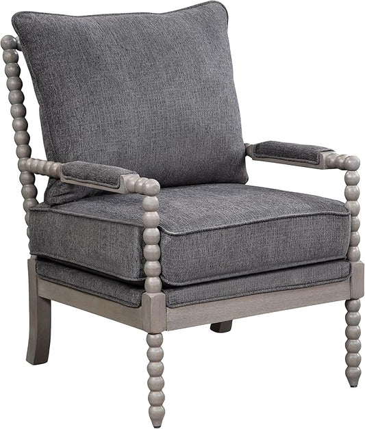 OSP Home Furnishings Abbott Spindle Accent Chair with Padded Spring Seat and Brushed Grey Base Charcoal Fabric