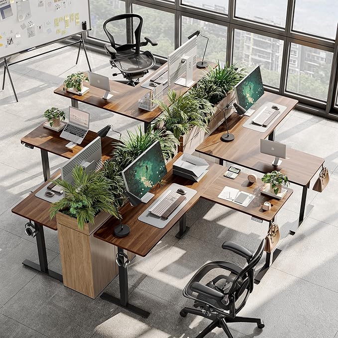 TIQLAB L Shaped Standing Desk Adjustable Height Electric Corner Standing Desk 63 x 55 inch Sit Stand Computer Table with Splice Board Black Walnut