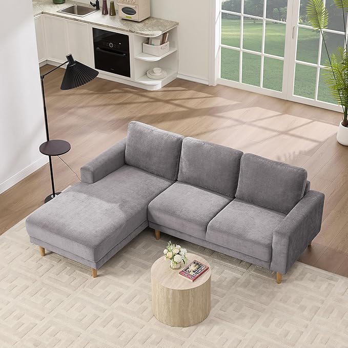 Tbfit 84 L-Shaped Sectional Sofa Comfy Upholstered Couch with Chaise Modern Fabric Living Room Furniture for Home Office Light Gray