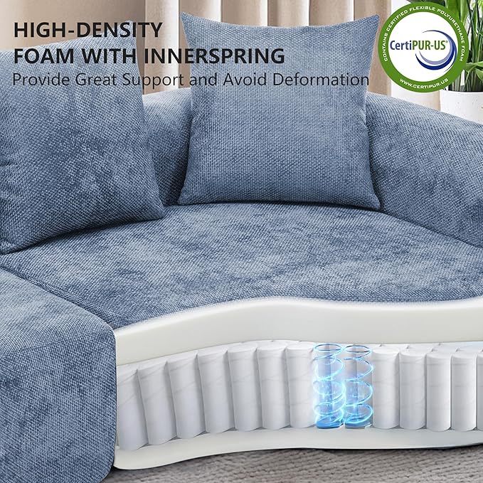 L Shaped Single Sofa Modern Comfy Chenille Fabric Loveseat Couch No Assembly Required Small Couch with Deep Seat 2 Pillows for Living Room Apartment Bedroom