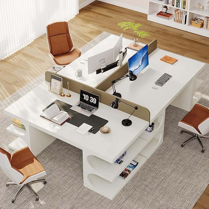 Tribesigns White Executive Office Desk 63 Computer Desk with Storage Shelves Modern Wood Study Writing Table Large Workstation Business Furniture for Home Office (Table Only)