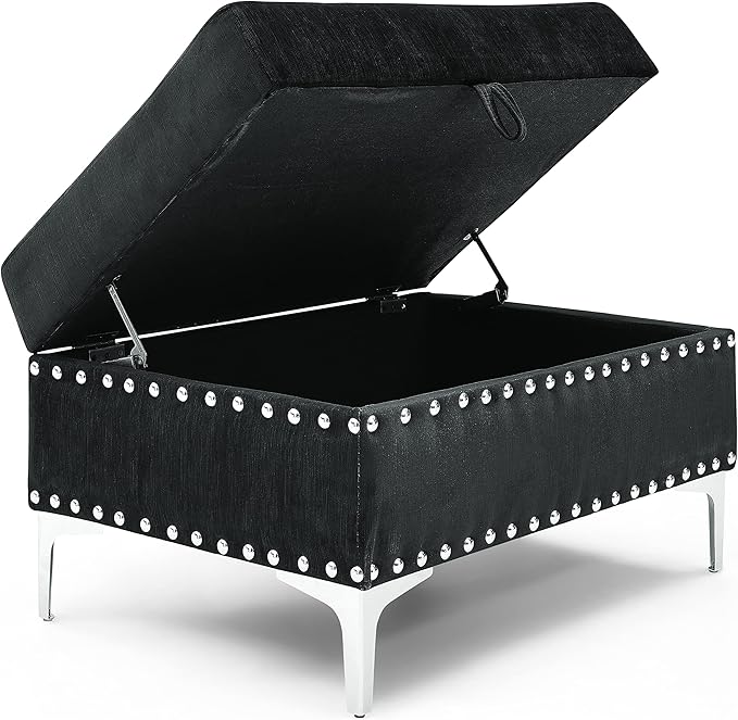 Living Room Furniture Sets L-Shape Sectional 5-Seater Sofa with Extra Wide Reversible Chaise Storage Ottoman and Cup Holders and Copper Nails 2 Pillows Black