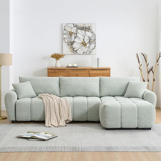 Oversized Modular Sectional SofaGifts for Women MenL Shaped Sectional Couches for Apartment110 inch 4 Seat Modular Couch with Movable OttomanBoucleLight Green