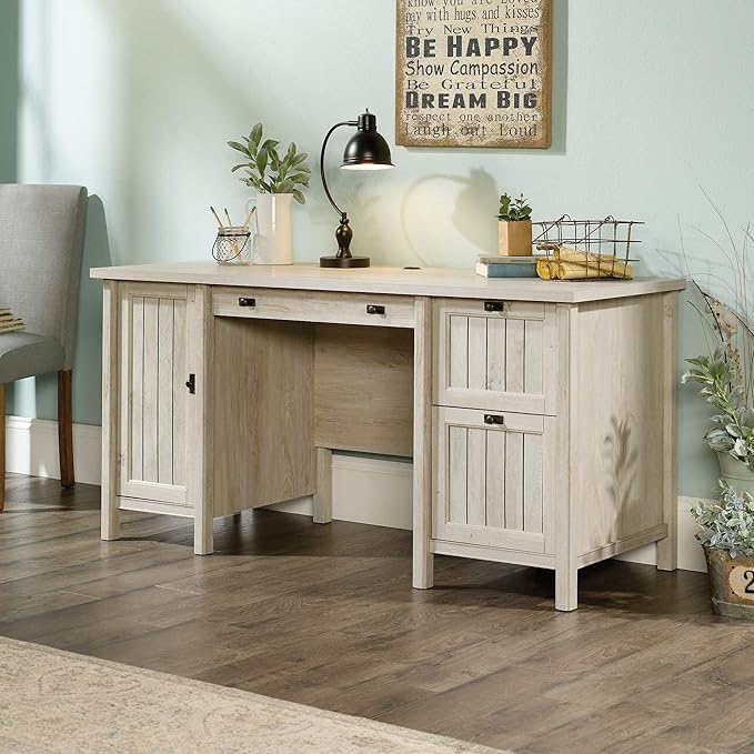 Sauder Costa Computer Desk with Storage Drawers Home Office Desk in Chalked Chestnut