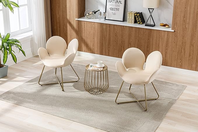 Modern Velvet Accent Chair Comfy Cute Upholstered Vanity Desk Chair w/Metal Legs Soft CushionArmchair for Living Room 2PC/Set