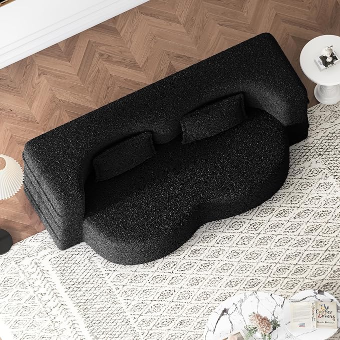 Hommoo Convertible Sleeper Sofa Bed Futon Sofa Folding Mattress Couch Full Size Teddy 2 in 1 Compression Floor Lounge Couch High Density Foam for Living Room/Guest Room/Apartment Black