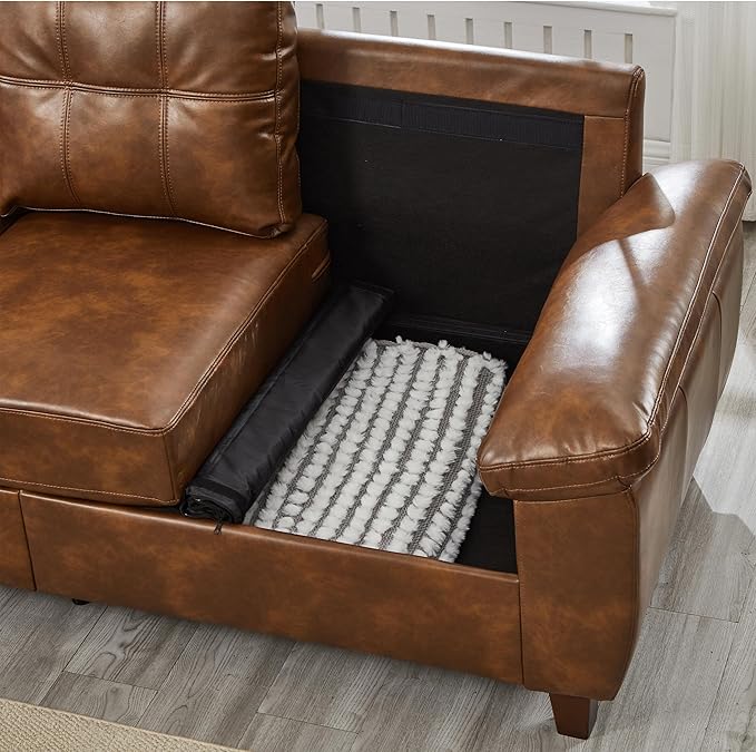 2 Piece Brown Leather Sofa Set with Storage Mid-Century Modern Tufted Retro Vintage Faux Leather Couch and Loveseat Living Room Sets Comfy Cloud Upholstered Furniture(Brown 2+3 Seater Couch Set)