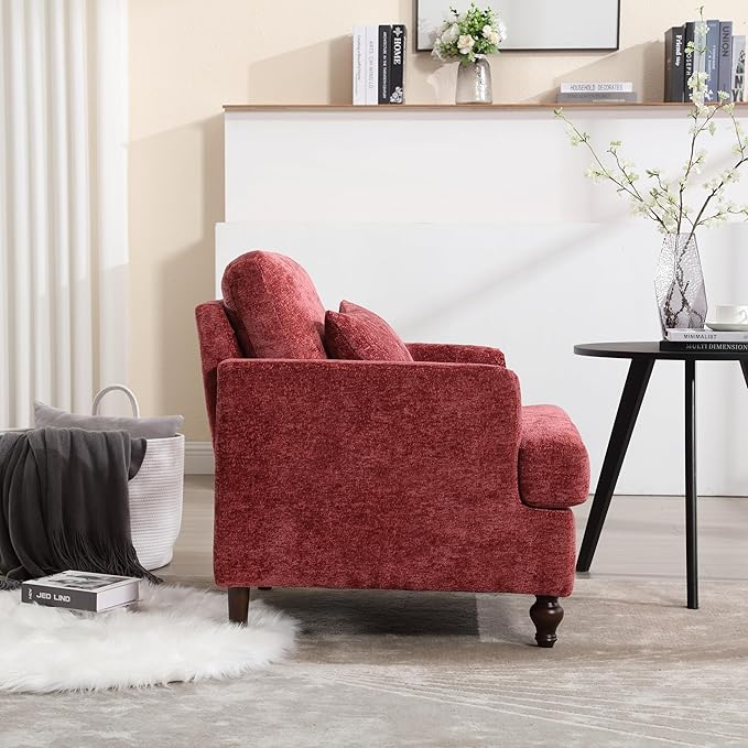 KEIKI Mid Century Modern Accent Chair for Living Room Single Sofa Armchairs with Studded Solid Wood Frame for Bedroom Reading