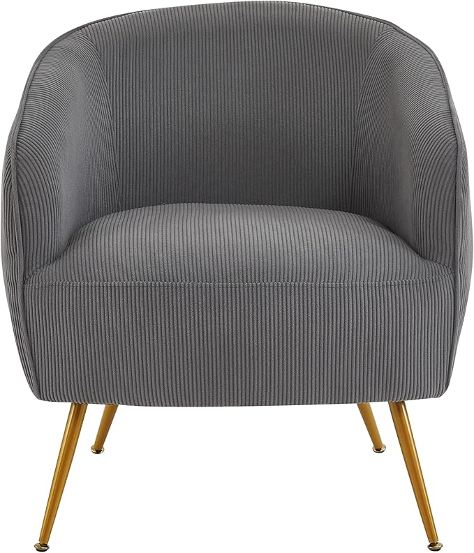 Modern Corduroy Accent Chair with Gold Metal Legs Channel Back Design and Soft Upholstery Comfortable Seating for Living Room Bedroom or Office Grey