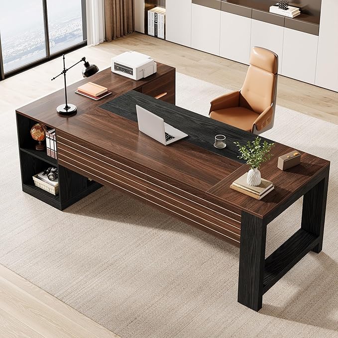 Tribesigns 78 L Shaped Executive Desk Large Office Computer Desk with Drawers and Lateral File Cabinet Modern Business Furniture Workstation with Storage Shelves for Home Office