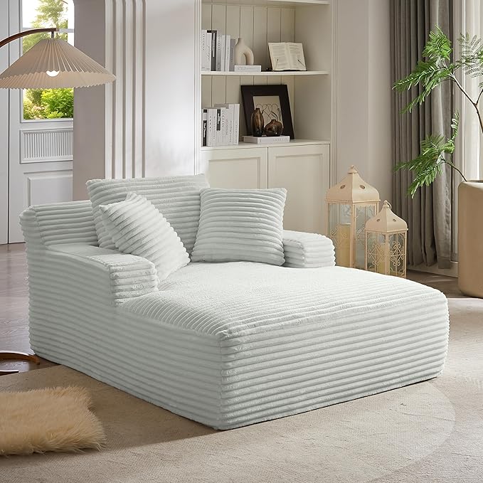 KEIKI 67 Oversized Chaise Lounge Chair Indoor Modern Corduroy Sleeper Sofa Bed with Deep Seat Comfort Boneless Cloud Couch Reading Chair for Home Office Break Area No Assembly Required