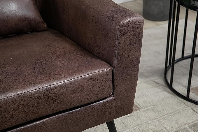 29.5W Classical Accent Chair Armchair Upholstered Reading Chair Single Sofa Leisure Club Chair with Black Metal Leg and Throw Pillow for Living Room Bedroom Dorm Room OfficeDark Brown Bronzing Suede