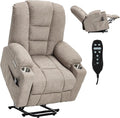 Power Lift Chair with Massage &amp Heat Electric Recliner Chairs for Adults Remote Control Sofa for Living Room Standing Assistance USB Ports Stainless Steel Cup Holders (Khaki)